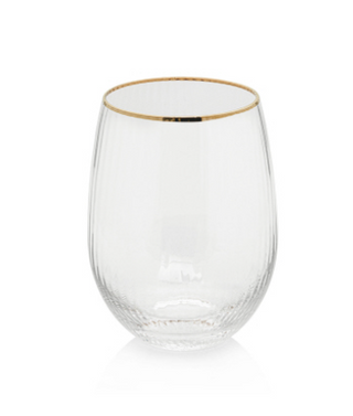 Optic Stemless Wine Glass w/Gold Rim