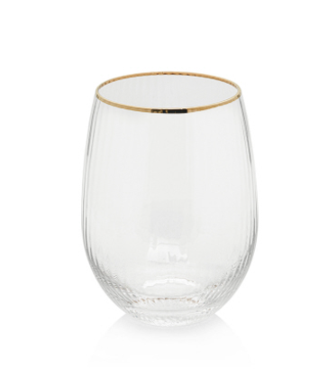 Optic Stemless Wine Glass w/Gold Rim