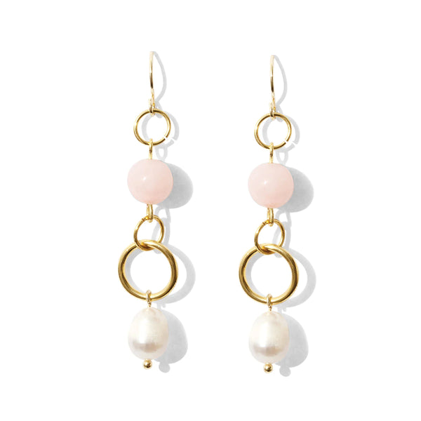 Long Pearl & Stone Earrings
