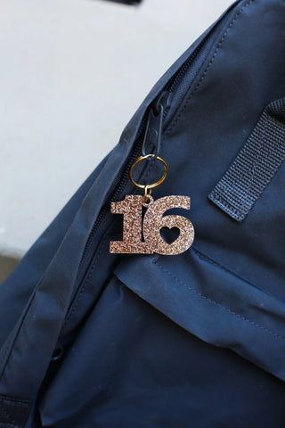 Glitter "16" Keychain