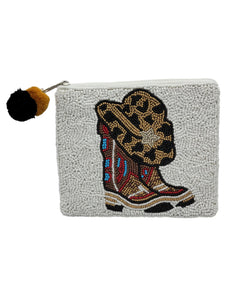 Leopard Cowboy Hat & Boots Beaded Coin Pouch