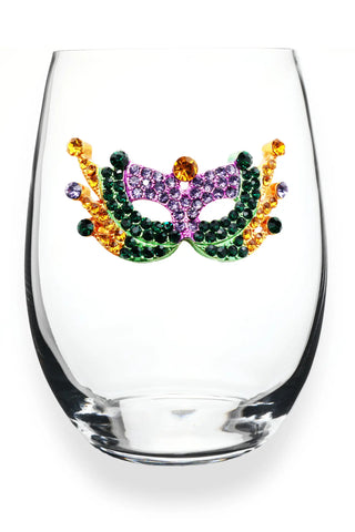 Mardi Gras Mask Wine Glass - Stemless