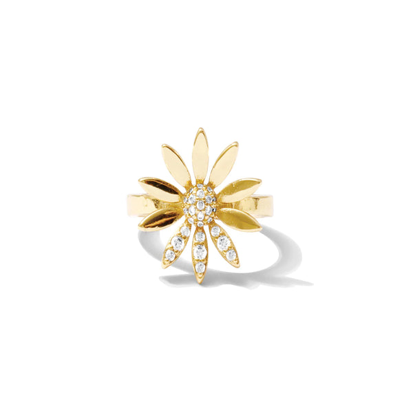 Flower With CZ Accent Adjustable Ring