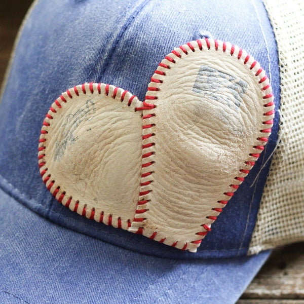 Leather Baseball Heart Hat in Royal Blue