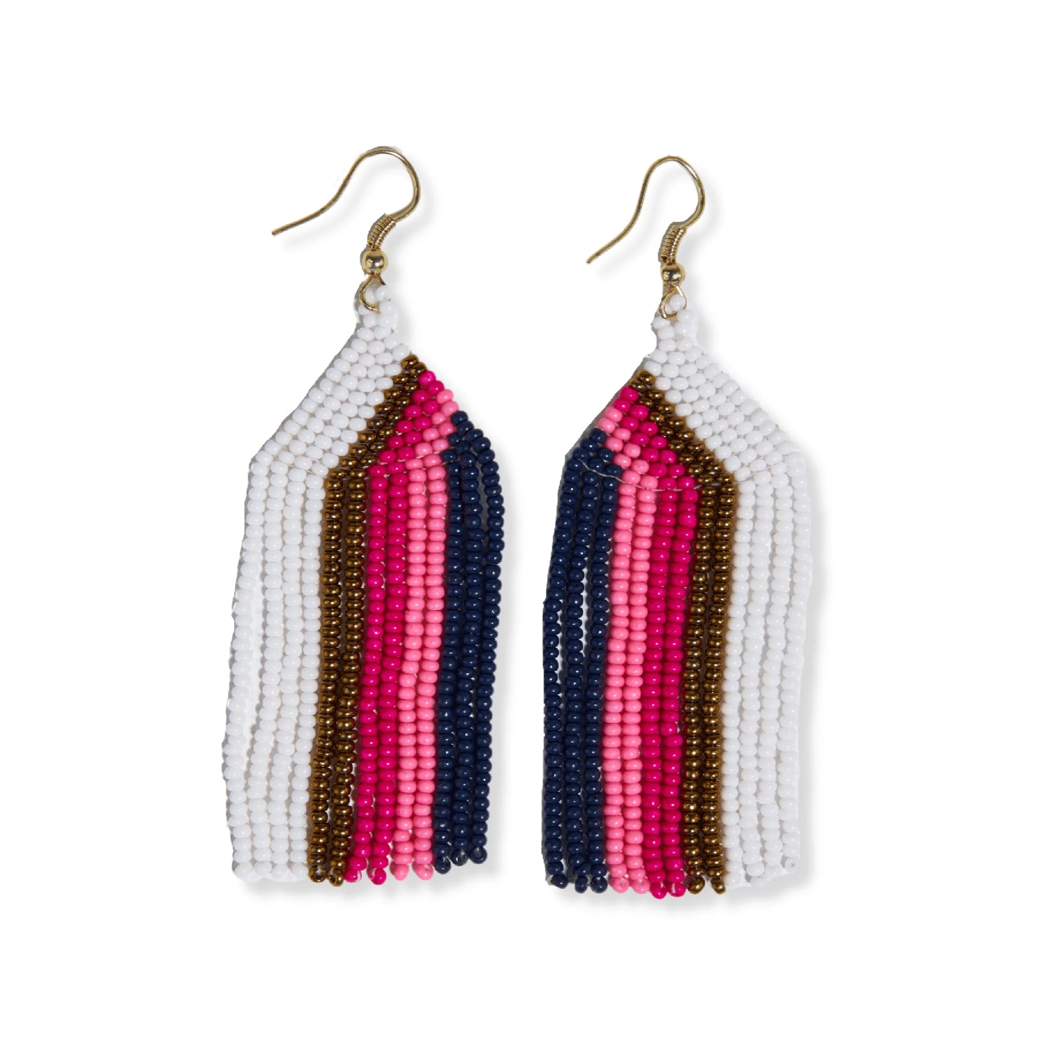 Dolly Hot Pink Vertical Stripe Beaded Fringe Earrings