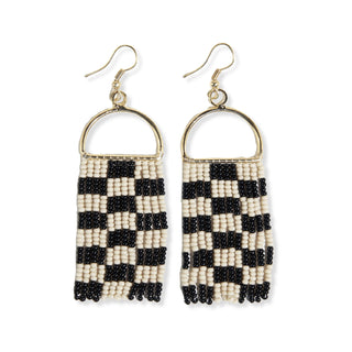 Allison Black Checkered Beaded Fringe Earrings