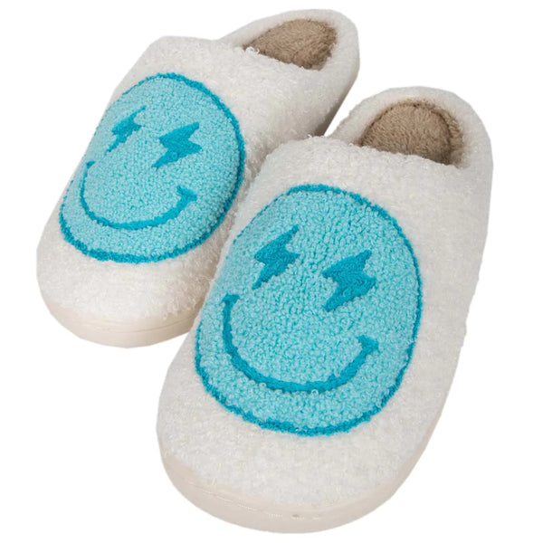 Turquoise Lightning Smiley Face Slippers