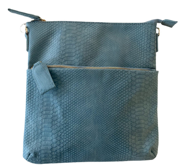 Double Zipper Embossed Snakeskin Messenger