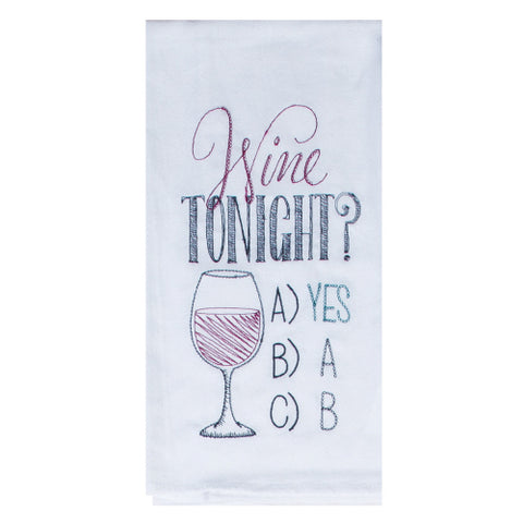 Wine Tonight Embroidered Towel