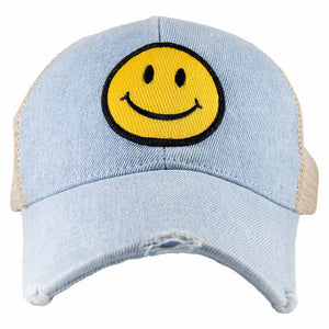 Yellow Happy Face Trucker Denim Hat