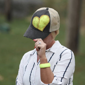 Leather Softball Heart Hat in Black