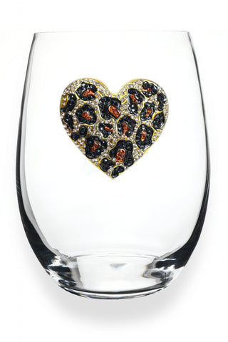 Leopard Heart Wine Glass - Stemless